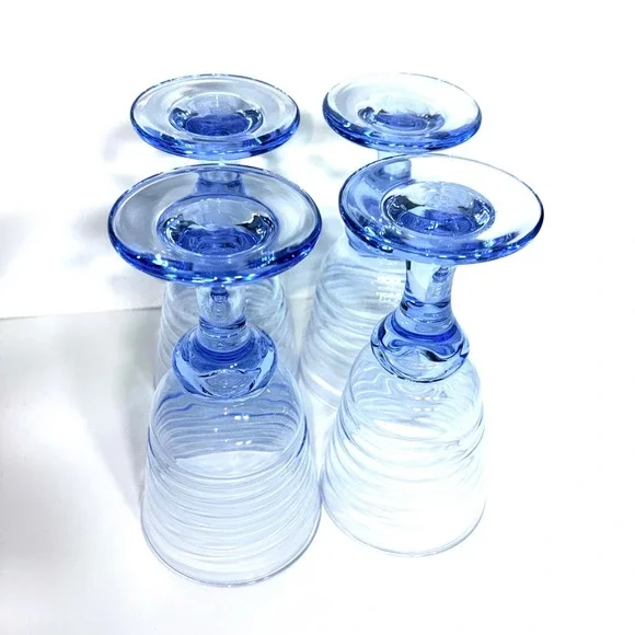 Vtg SET of 4 LIBBEY Sirrus Light Blue Wine Water Goblets- Spool Stem Glasses - Picture 12 of 16